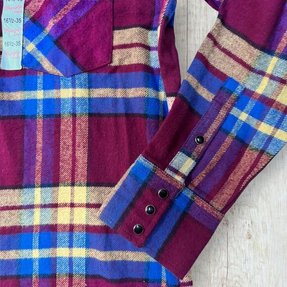 NWT Deadstock WRANGLER Plaid Flannel MW5141M Snap Button Down Shirt Mens M - Picture 5 of 8